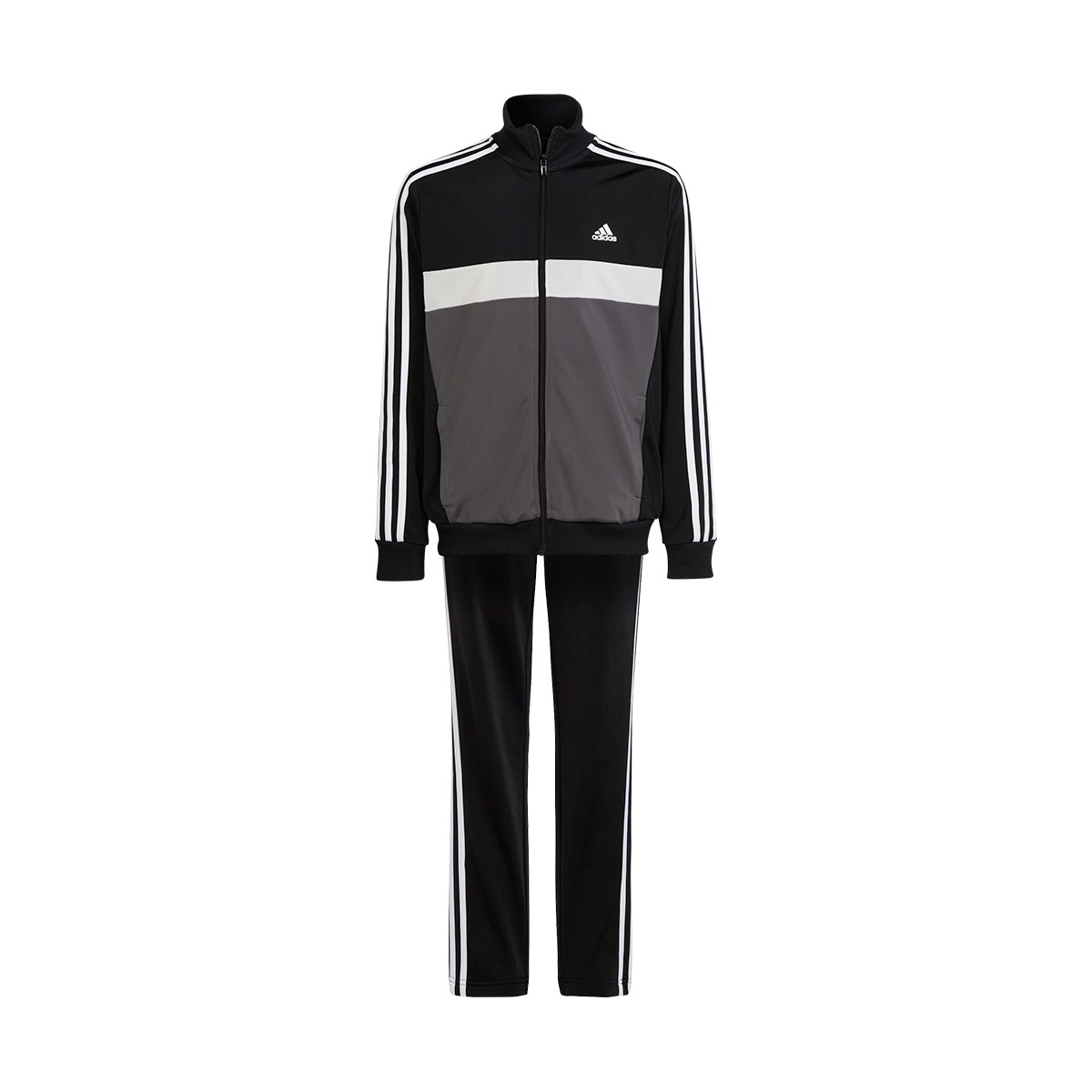 Tracksuit adidas Kids 3 Tiberio Black-Grey Five-Grey One-White - Emotion