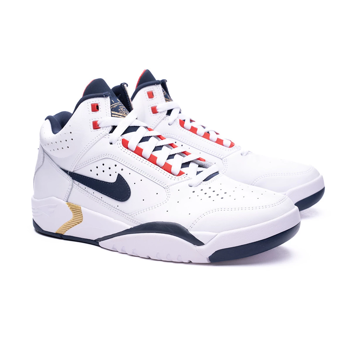 Trainers Nike Air Flight Lite Mid Ltr White Midnight Navy Univ Red Mtlc Gold Futbol Emotion
