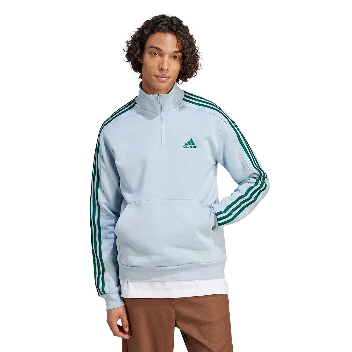 Sweatshirt adidas 3 Stripes 1/4 Zip Wonder Blue - Fútbol Emotion