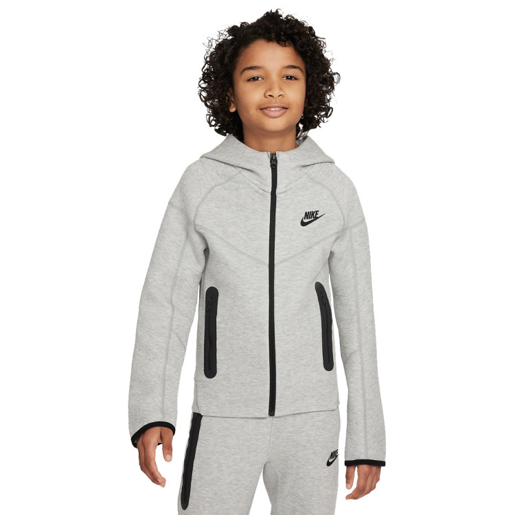 Chamarra Nike Sportswear Tech Fleece Nino Grey Heather Black Black Futbol Emotion