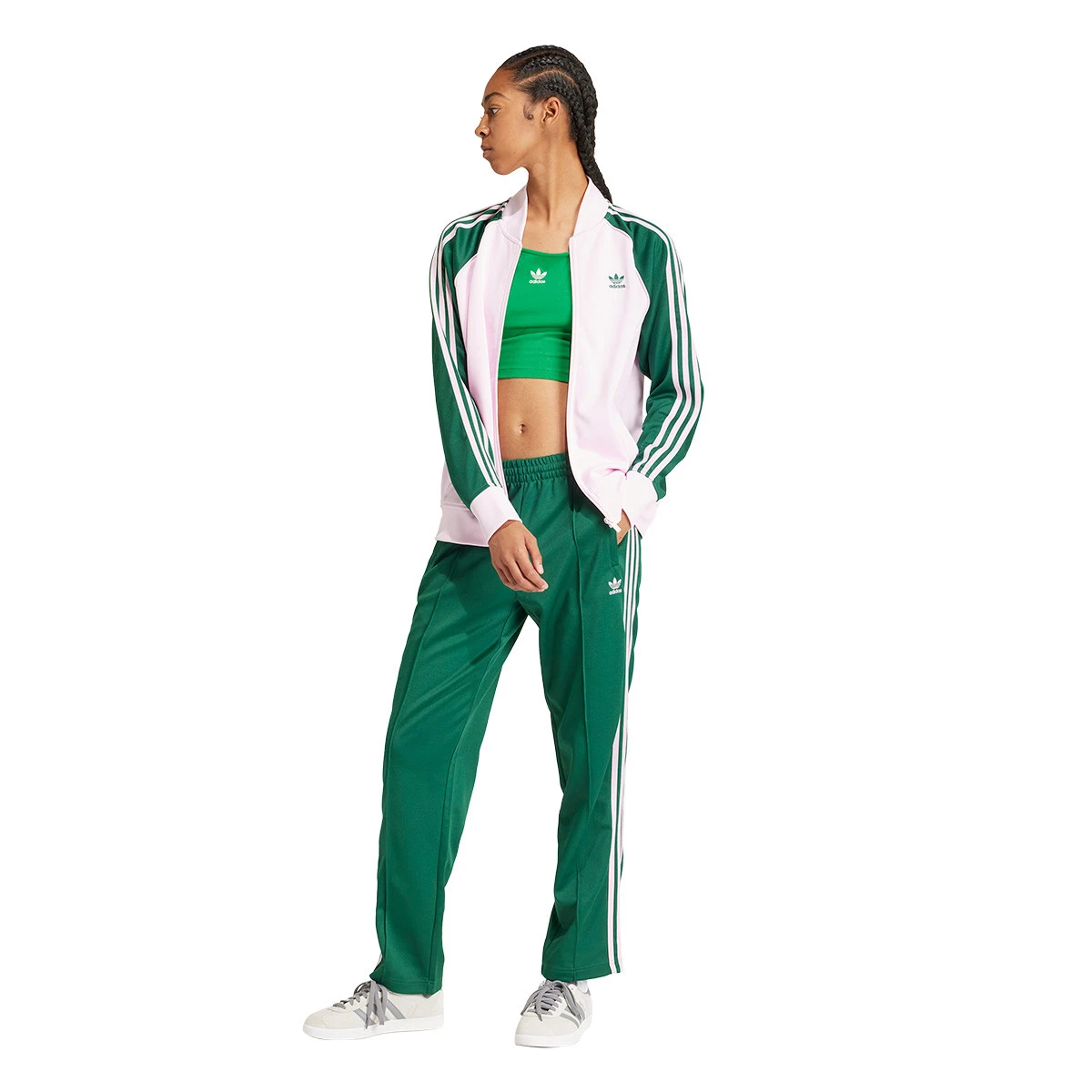 Calças adidas Loose Mujer Collegiate Green-True Pink - Fútbol Emotion