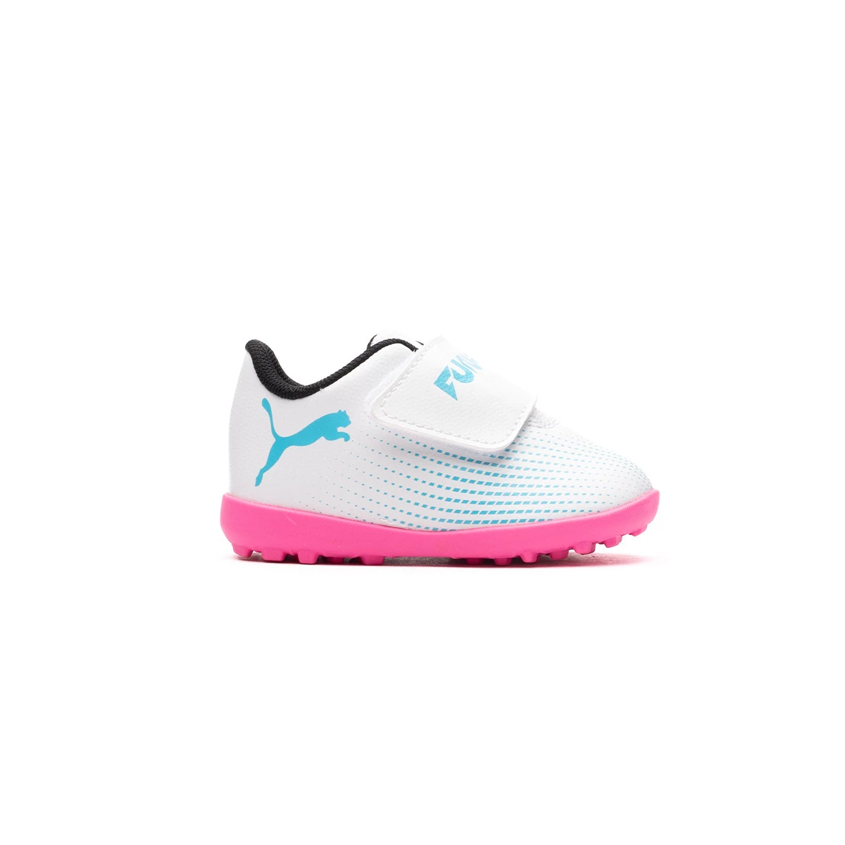 Football Boots Puma Kids Future 7 Play Turf Adhesive Strap White Black Poison Pink Futbol Emotion