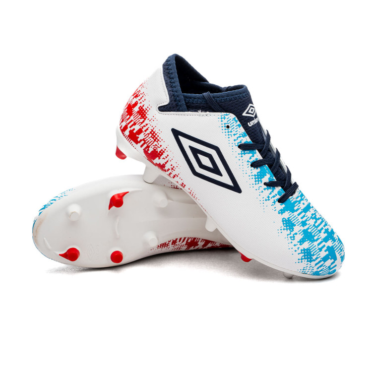 Football Boots Umbro Umbro Formation II FG Nino White Dark Navy Vermillion Atomic Blue Futbol Emotion