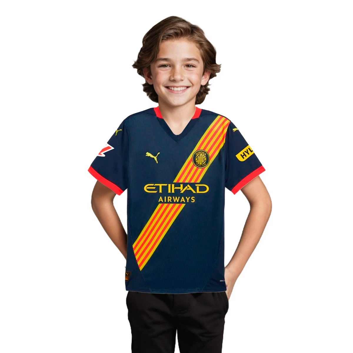 Jersey Puma Kids Girona FC 2024 2025 Away Club Navy Pele Yellow Futbol Emotion