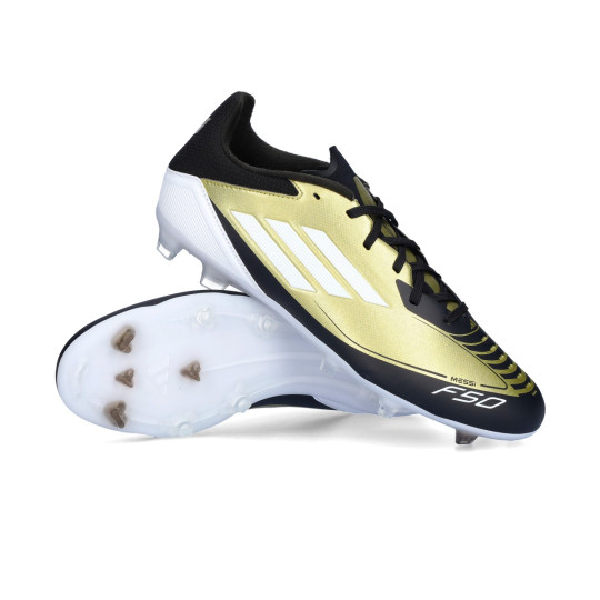 Chaussure de football adidas F50 League FG MG Messi Gold Met White Core Black Futbol Emotion