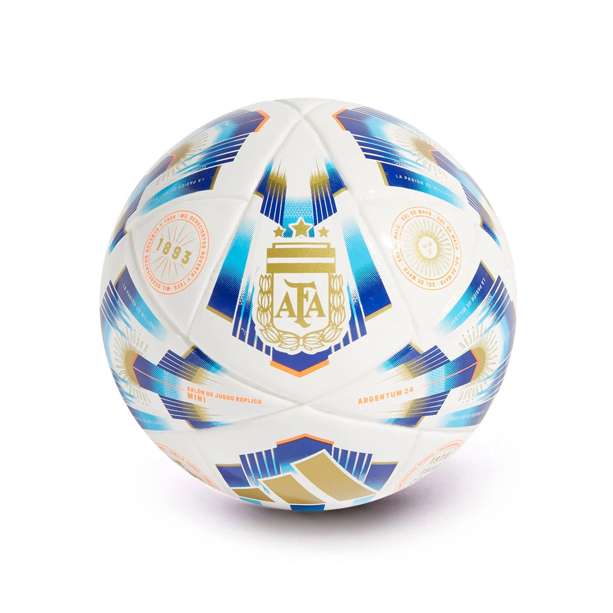 Ball adidas Argentina America Cup 2024 White Pantone Lucid Blue Gold Met. Futbol Emotion