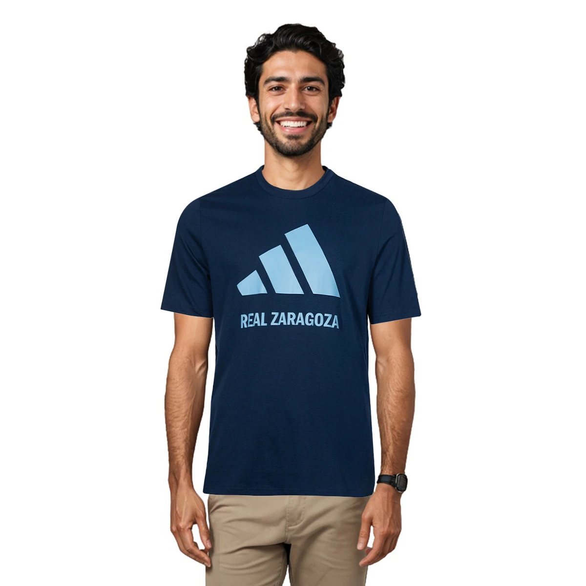 adidas - T-Shirt Real Zaragoza Cotton Logo Tee 25, Hombre, Team Navy Blu-Team Light Blue, S