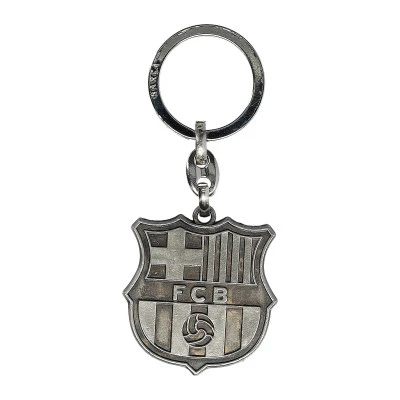 Porte-clés Écusson en relief argenté du FC Barcelona
