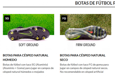 Tipos de suelas de botas de fútbol